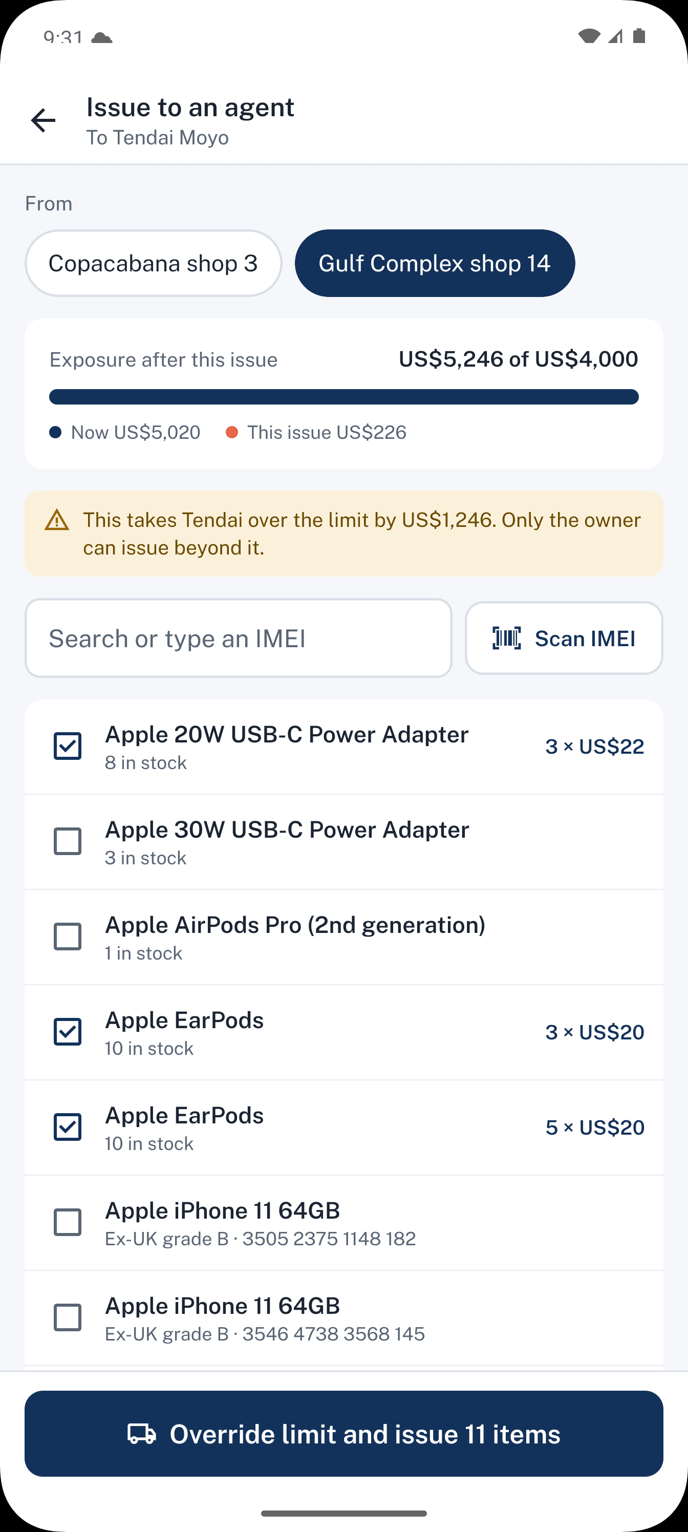 Dealpad screen: Pick units by scan