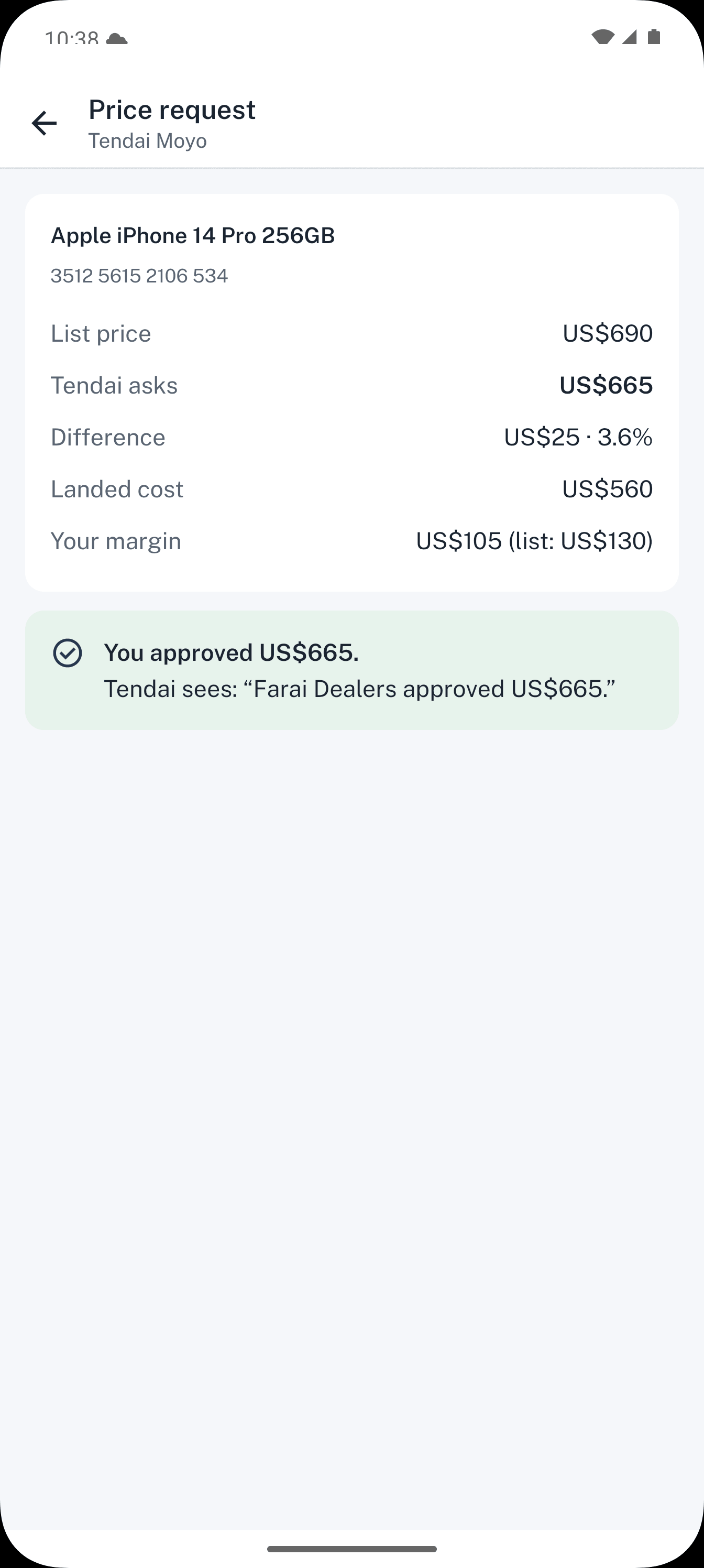 Dealpad screen: Your approval card