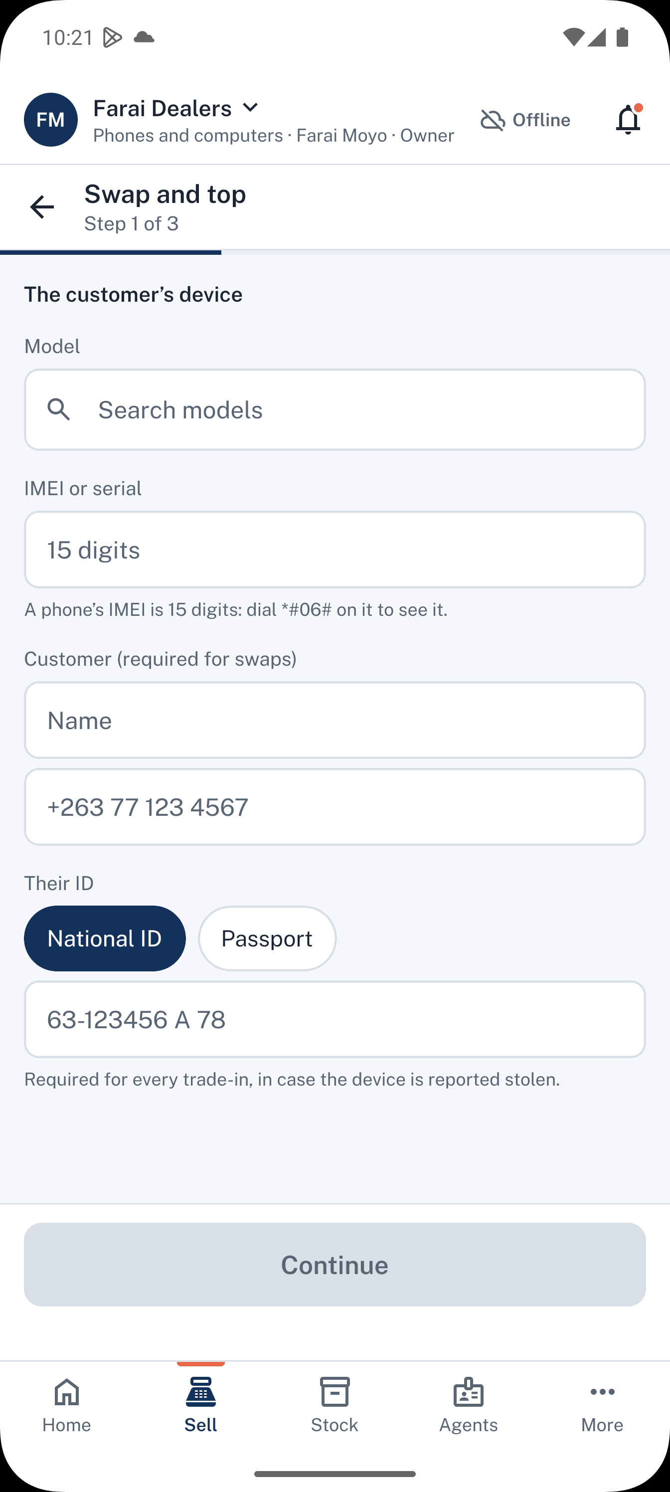 Dealpad screen: Trade-in checklist